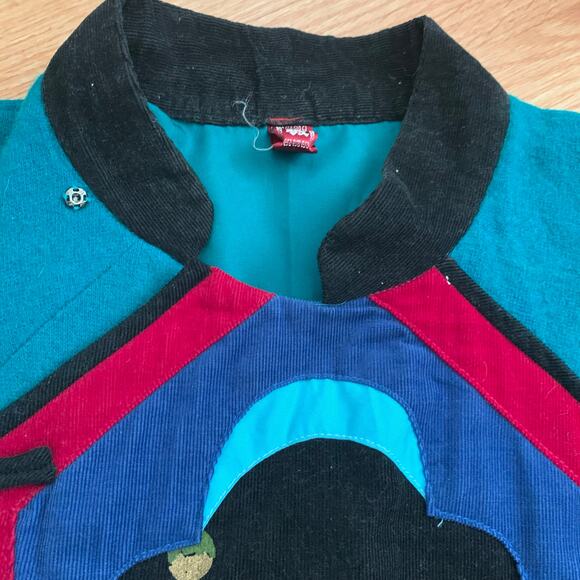 Vintage Blue Green Chinese Corduroy Embroidered Fish Sweater Jacket Sz M (apprx) - Picture 15 of 16
